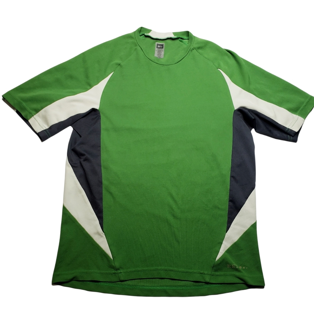 REI Mens Green Short Sleeve Hiking Cycling Shirt
